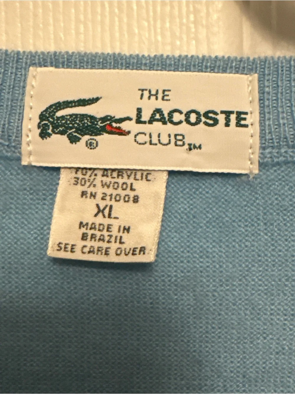 Vintage Lacoste Men’s Light Blue V-Neck Sweater